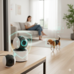 Câmera inteligente Tapo C225 monitorando ambiente doméstico com rastreamento inteligente de IA e modo de privacidade ativo